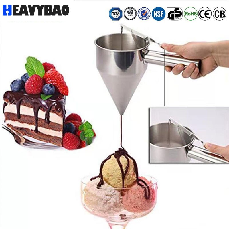Heavybao Stainless Steel Detachable Removable Waffle Cake Batter Dispenser Funnel with Handle