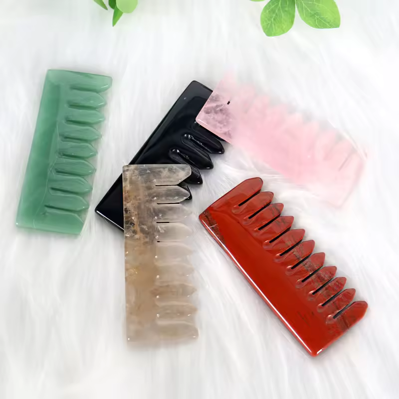 Wholesale Gemstones Hair Comb For Scalp Guasha Massage Private Label Square Round Crystal Crafts Comb