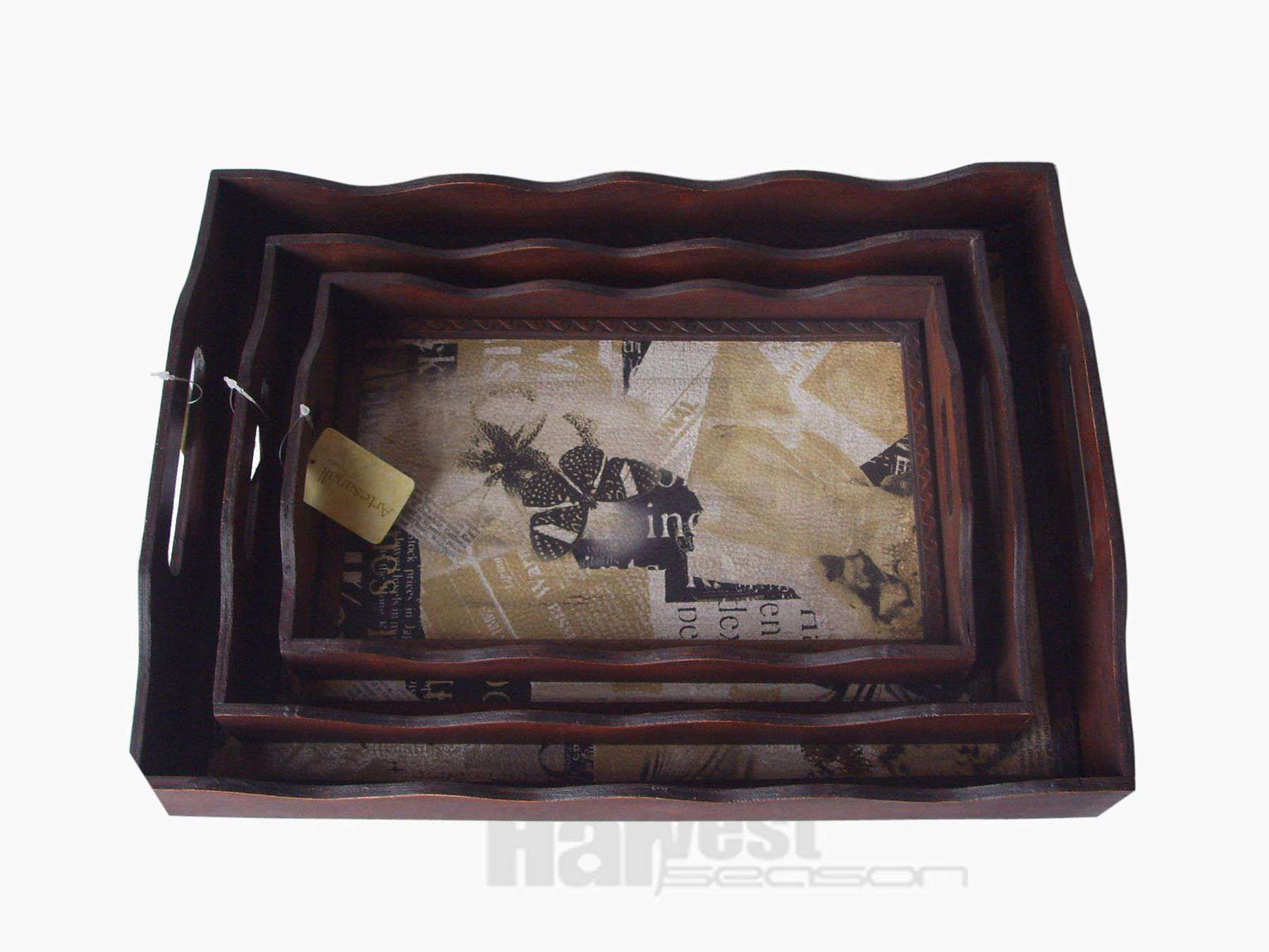 Antique Wooden Tray Set/3 Retro Kitchen Tray Fruit Biscuit Snack Tray Home Decor Handicraft Handicraft Factory Wholesale