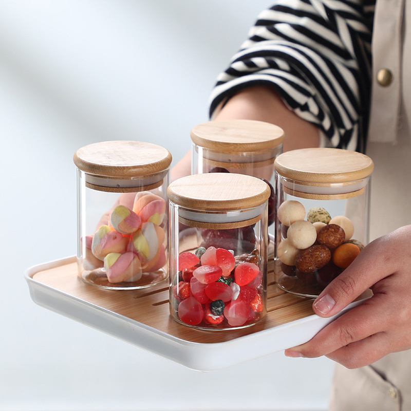 Household Glass Airtight Food Storage Containers with Bamboo Lids for Flour, Sugar, Cookies, Candy, Spices, Nuts, Coffee Beans, Pantry Labels