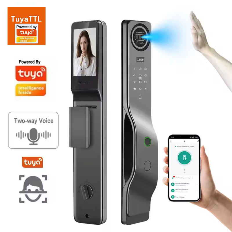 2025 New Style Tuya Face Recognition Electric Smart Fingerprint Lock With Camera Biometric Smart Lock Door Smart Digital Lock