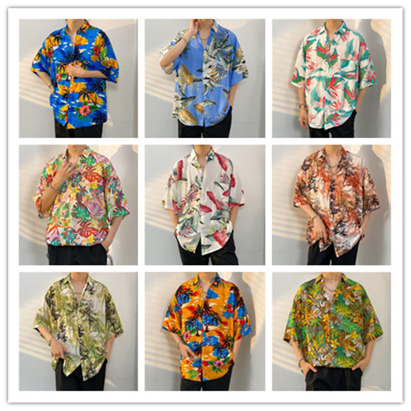 Artificial Cotton Floral Loose Men's Shirt