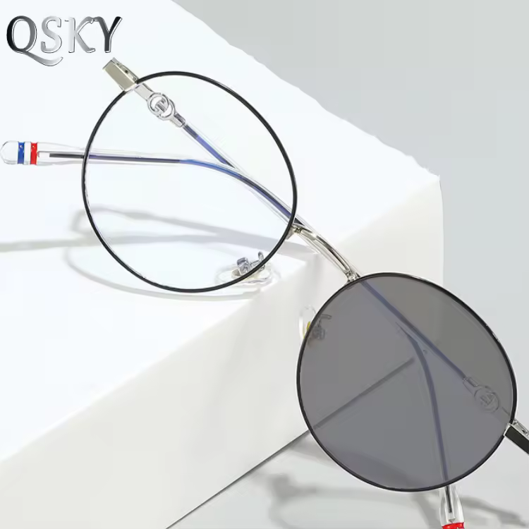 2025 Men Round Photochromic Anti Blue Light Blocking Lens Use Eyeglasses Metal Round Frame Gaming Photo Grey Glasses For Adult
