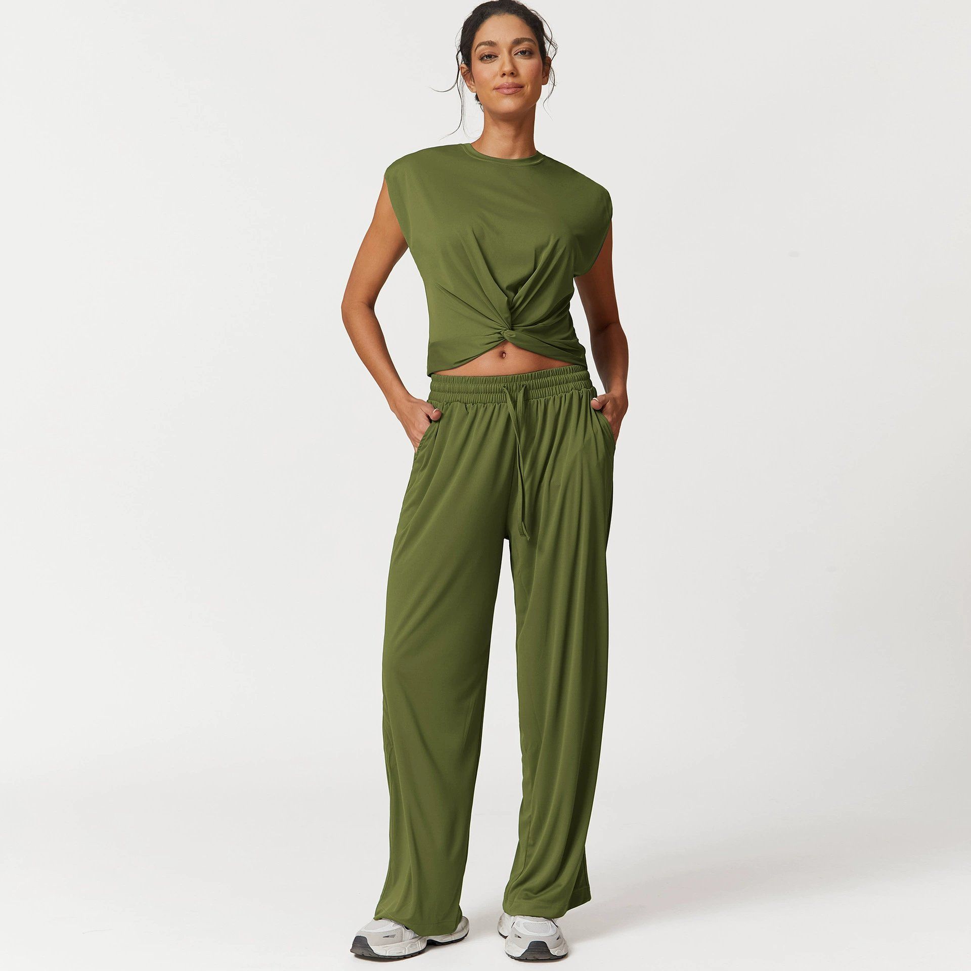 Casual Quick Dry High Waist Loose Pants and Long Sleeve Sports Yoga Leggings for Women