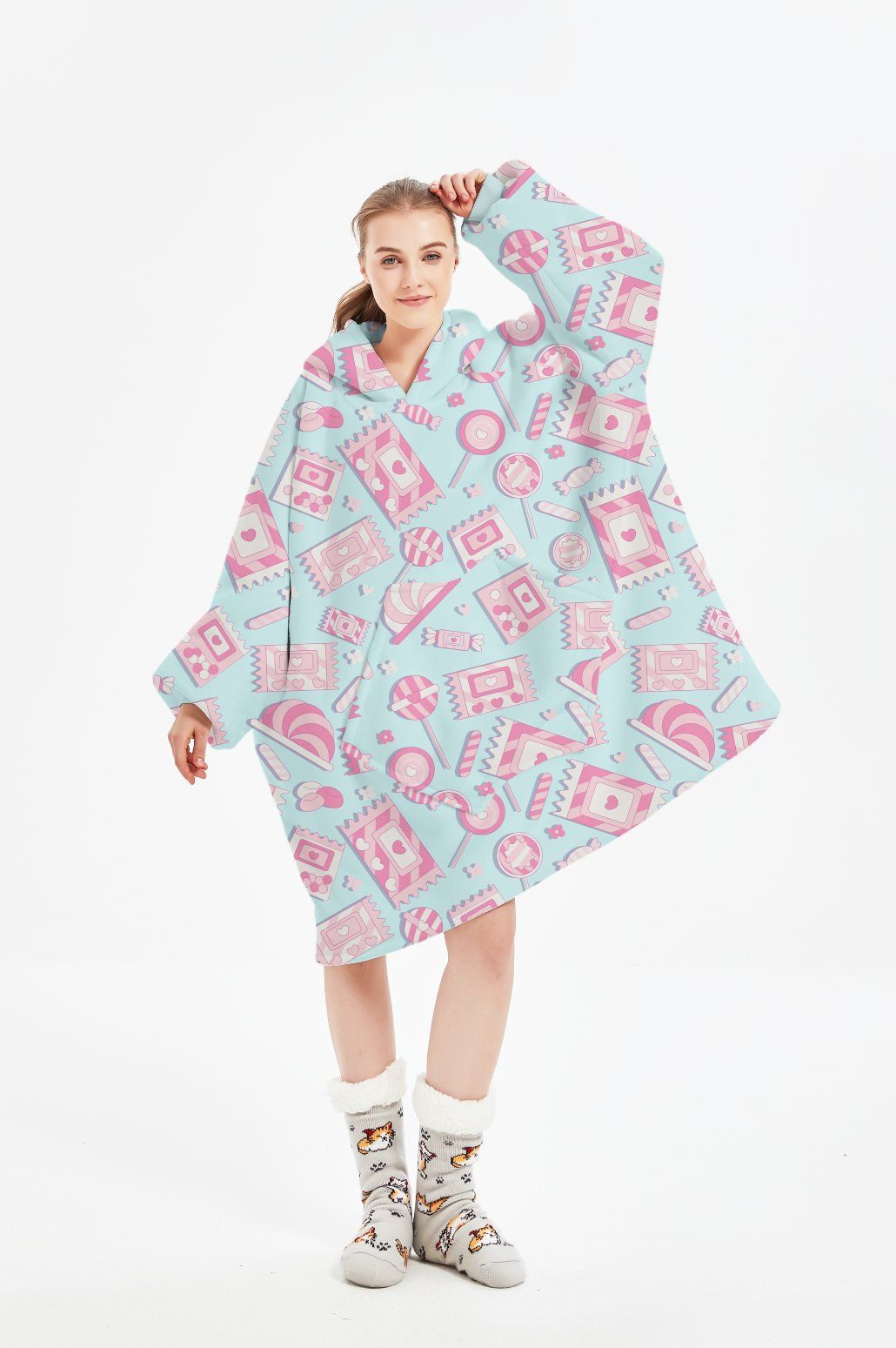 Factory Wearable Blanket Hoodie One Size Fits All Warm Sherpa Blanket Sweatshirt as Birthday Gifts for Women Mom Men