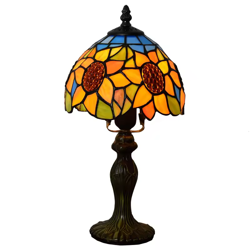 20cm Tiffany Nordic Light Stained Glass Retro Led Sunflower Decorations For Home Bar Night Table Lamp
