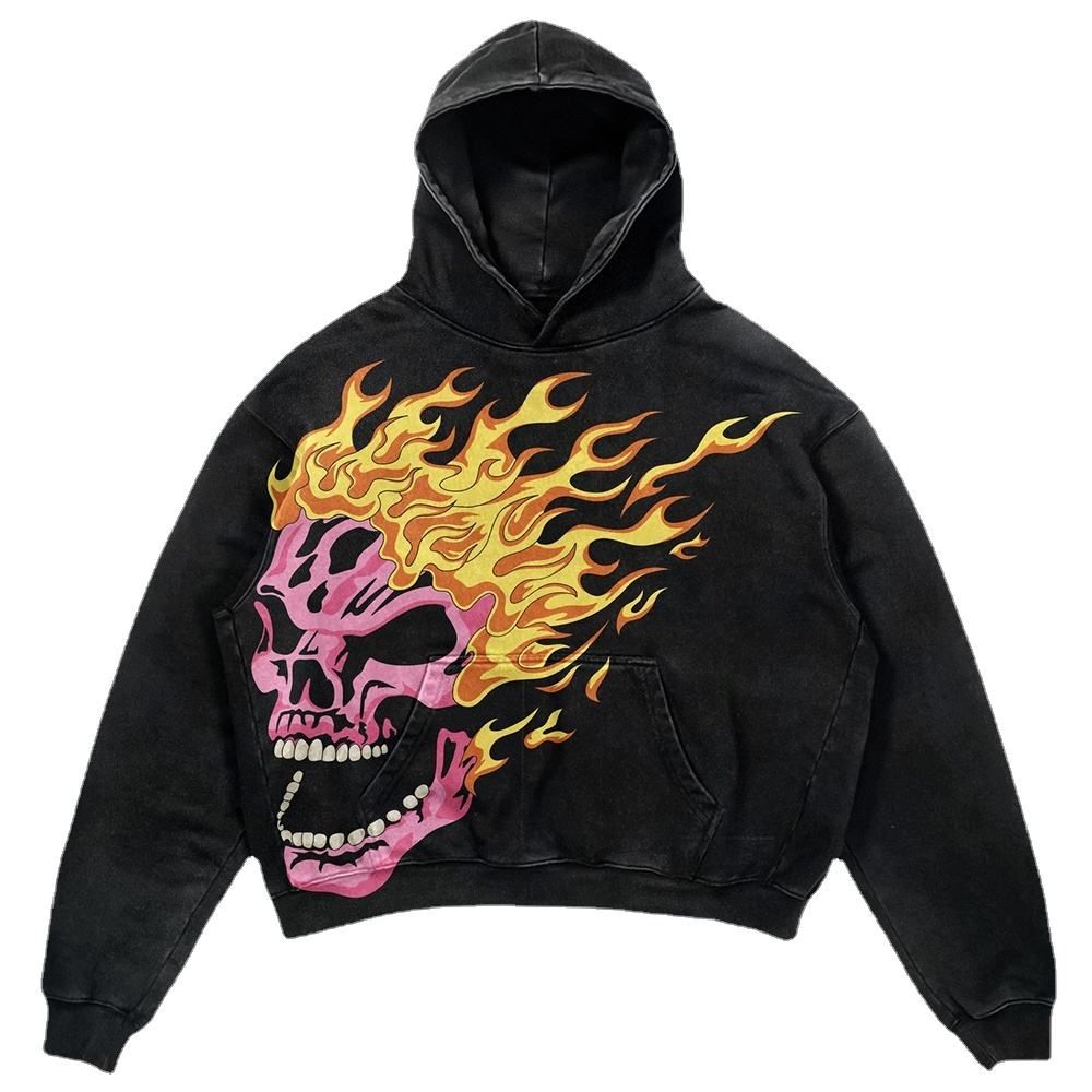 Streetwear Heavyweight Terry Cotton Pullover Men's Hoodies Sweatshirts Oversized Acid Wash DTG Print Vintage Hoodie for Men