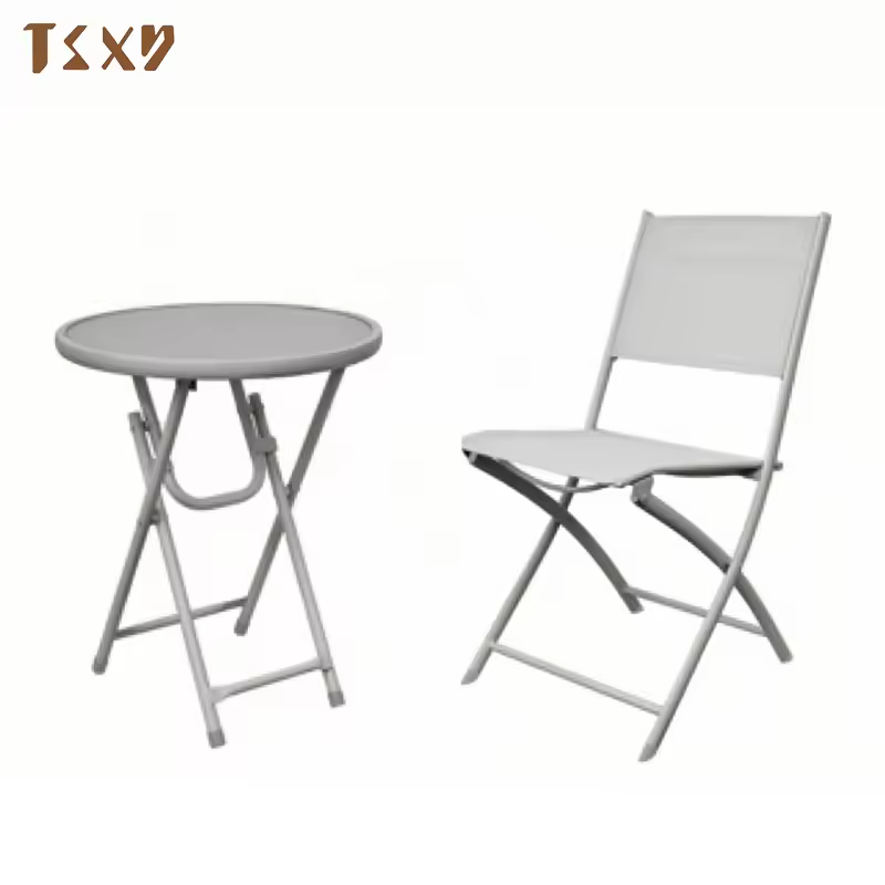 Ready To Ship Wholesale Grey And Black Outdoor Metal Folding Camping Chairs And Tables Set In Stock