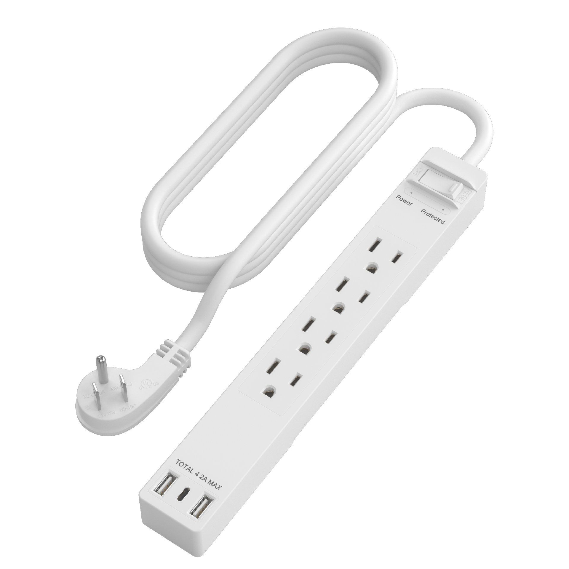 P704219-2, USA Standard 4-Outlet W/USB 2A1C 21W Outlet Extender Power Strip