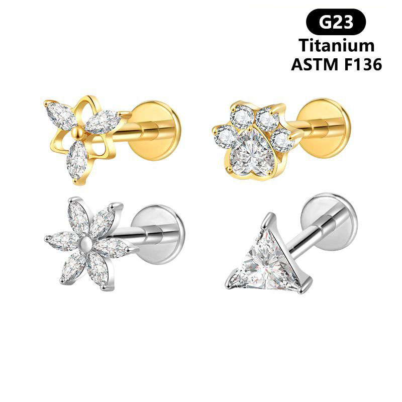 F136 G23 Titanium Body Jewelry for Vertical Labret Eyebrow Ear Dermal Piercing