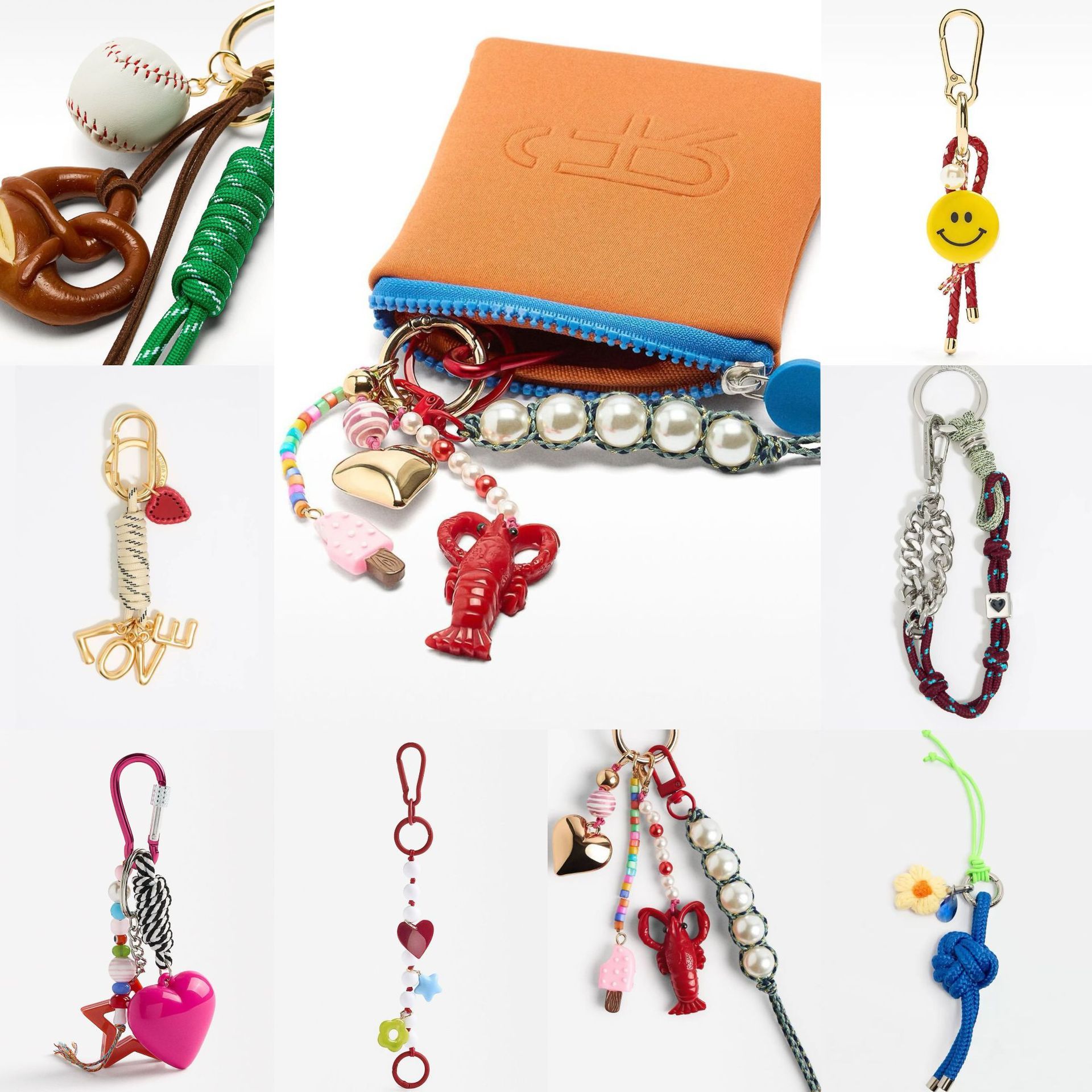 Popular DIY Smile Love Sporty Heart-Shaped 18K Gold Plated Bag Chain Charm