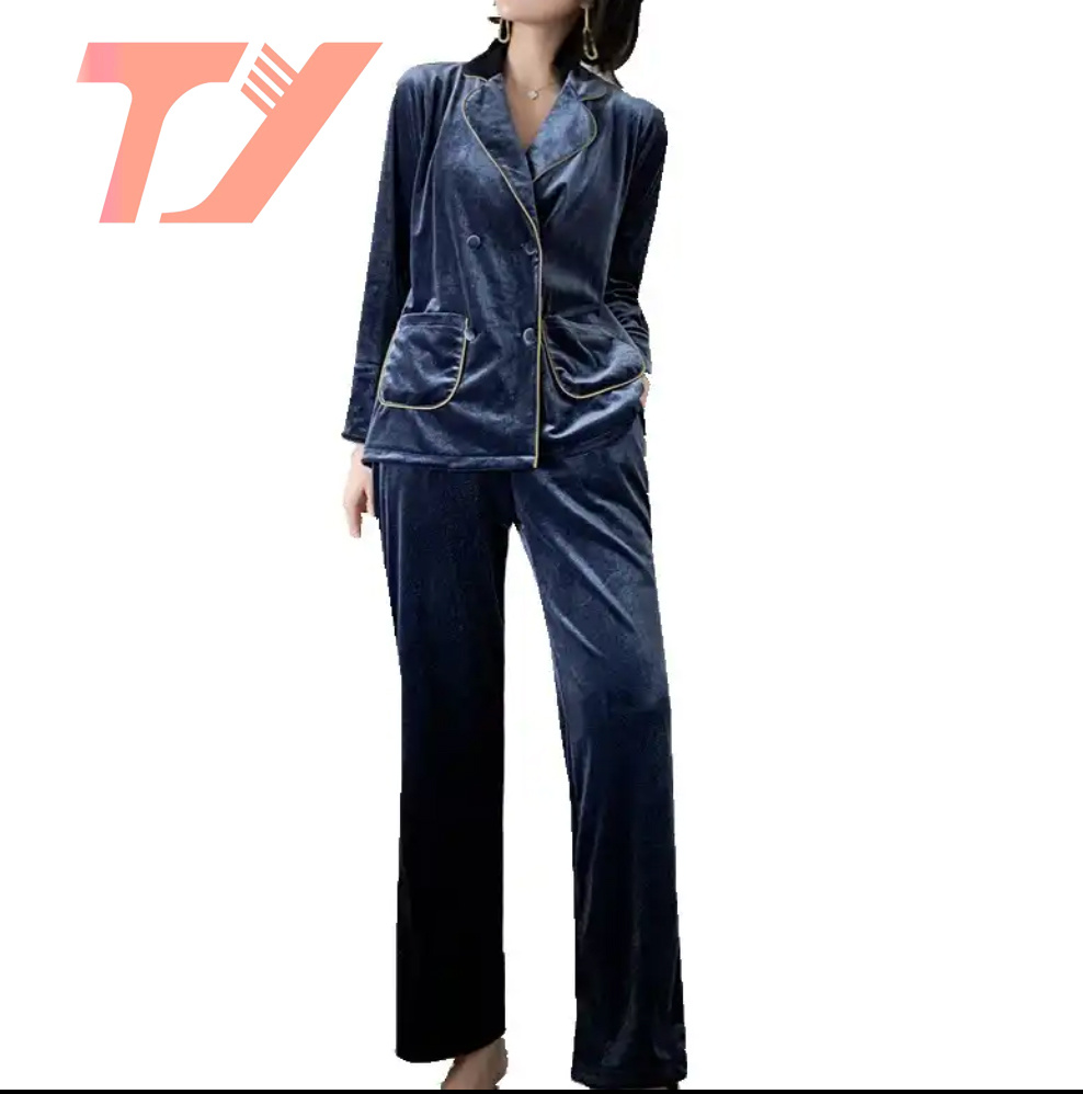 2PCS Set Pijamas Women Sexy Lace Velvet Pajamas Set Pleuche Sleepwear