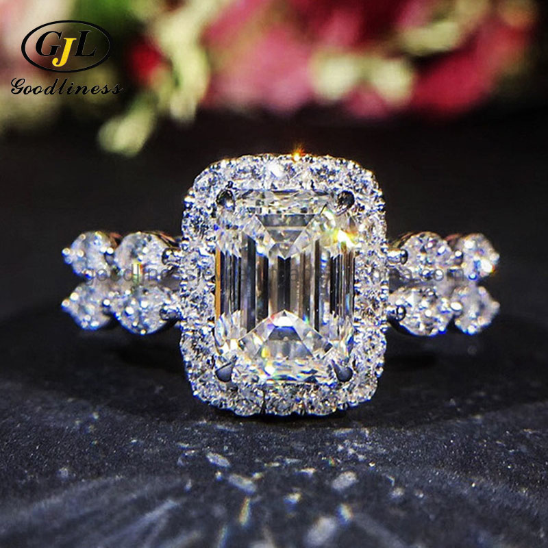 Luxury Ring for Women Silver Color Double-Decker Square Princess Cutting Zircon Diamond Engagement Ring