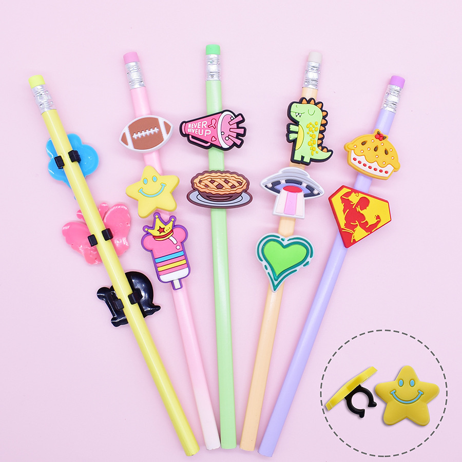 Pens Clip Set PVC Kawaii Pencil Topper Pen Holders for Student and Relief Kids Toys Pens Clip Set PVC Kawaii Pencil Topper Pen Holders for Student
