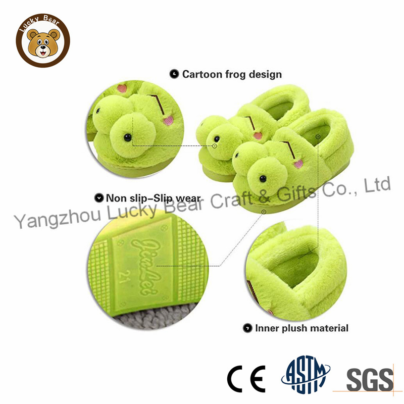 Soft Faux Rabbit Fur Stuffed Toy Frog Warm Indoor Footwear Girls Fashion Cute Shoes