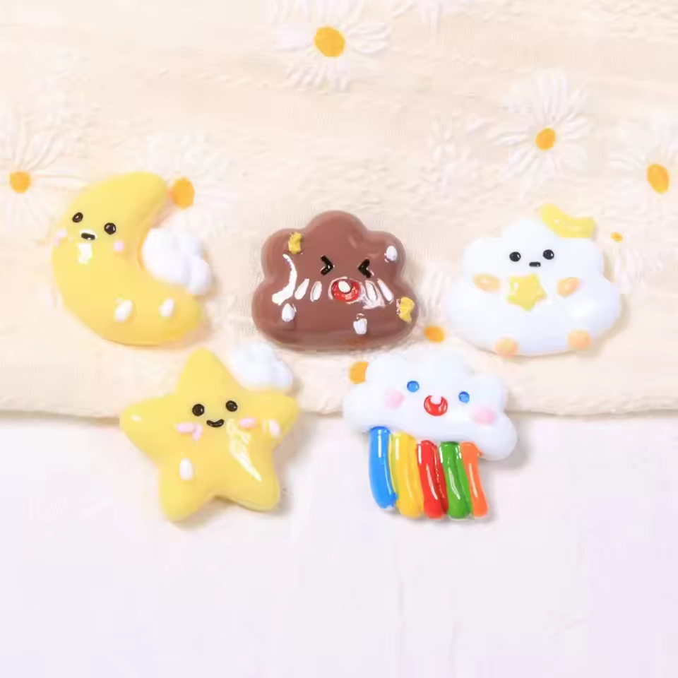 Hot Sale Flatback Weather Resin Charms New Mold With Cute Star Moon Cloud Designs Stylish Artificial Decorations