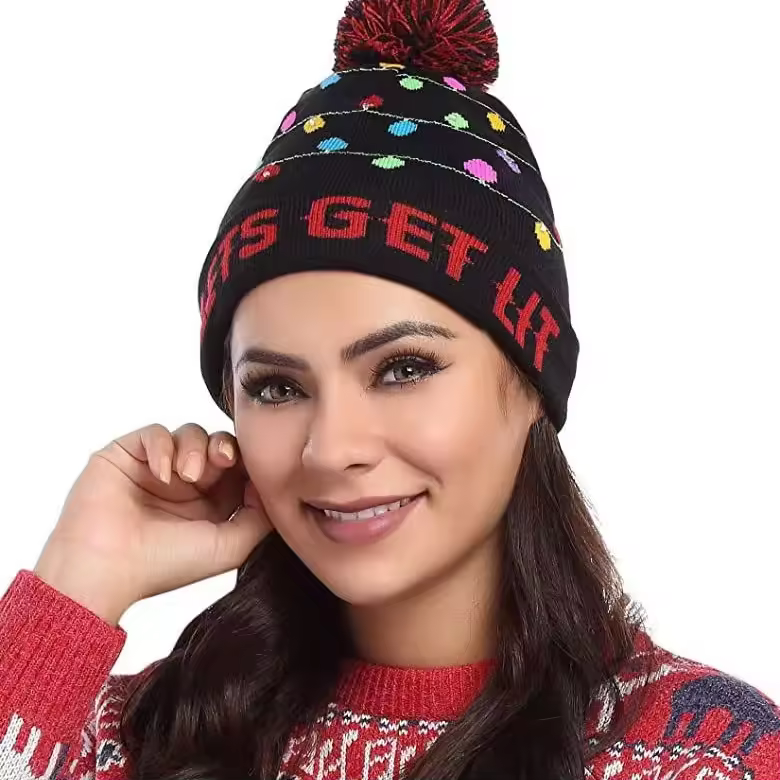 Authentic Acrylic Jacquard Led Christmas Woolen Hat Autumn And Winter Warm Knitted Hat