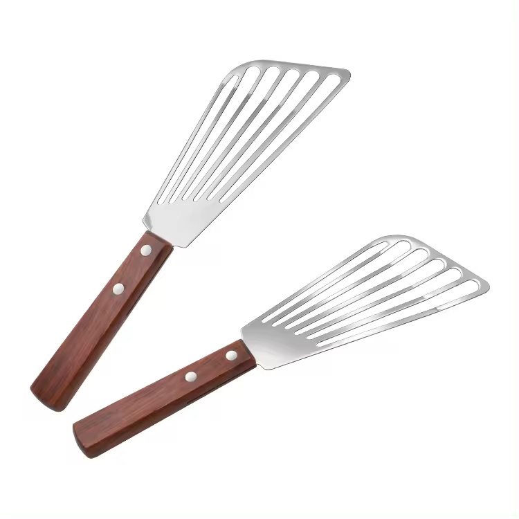 Stainless Steel Fish Spatula Egg Turner Cooking Utensil Slotted Spatula with Wooden Handle