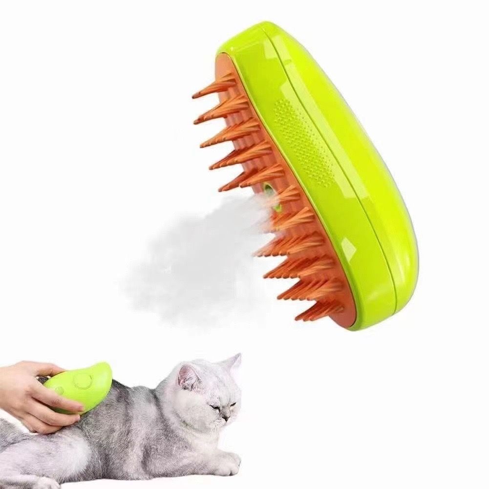 Green Electric Grooming Brush for Cats with Steamy Function