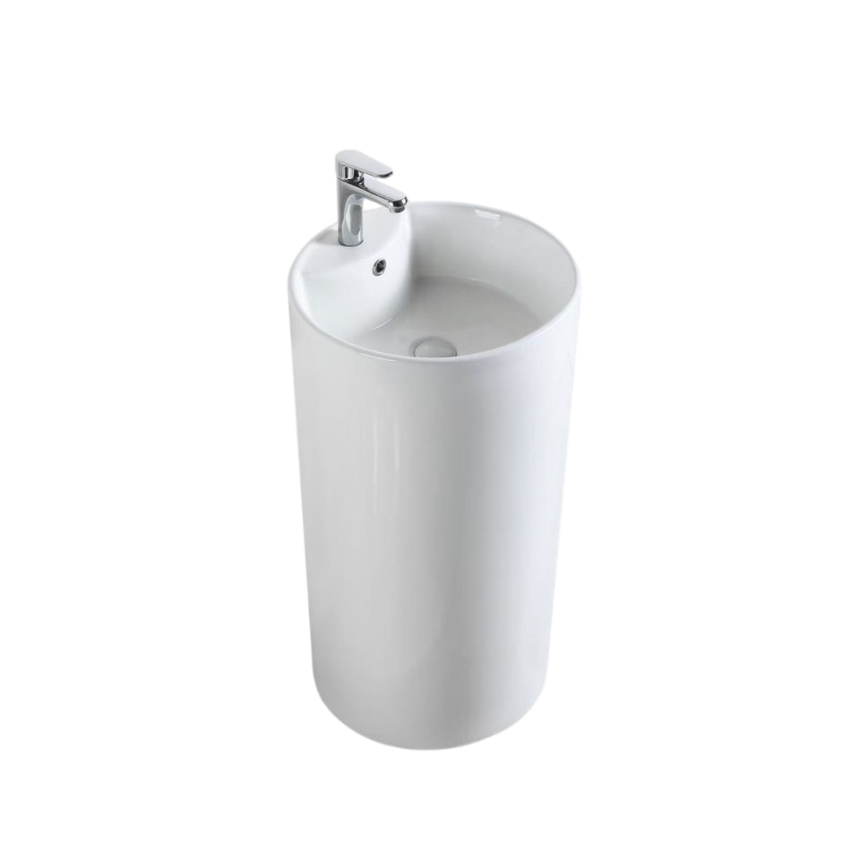 Modern White Ceramic Pedestal Sink With Single-hole Faucet Mount Easy Clean Freestanding Bathroom Wash Basin Hand Wash Colorful