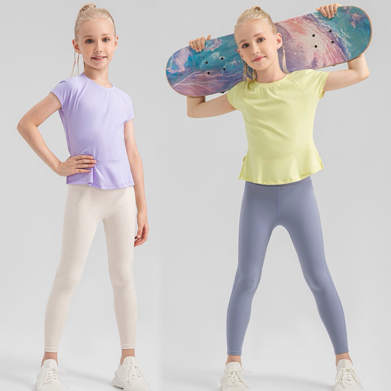 Wholesale Round Neck Slim Fit Girls Summer Tee Shirts Cute Short Sleeve T-Shirts with Flowy Slit Side Hem Ultra Soft Breathable Tunic Tops