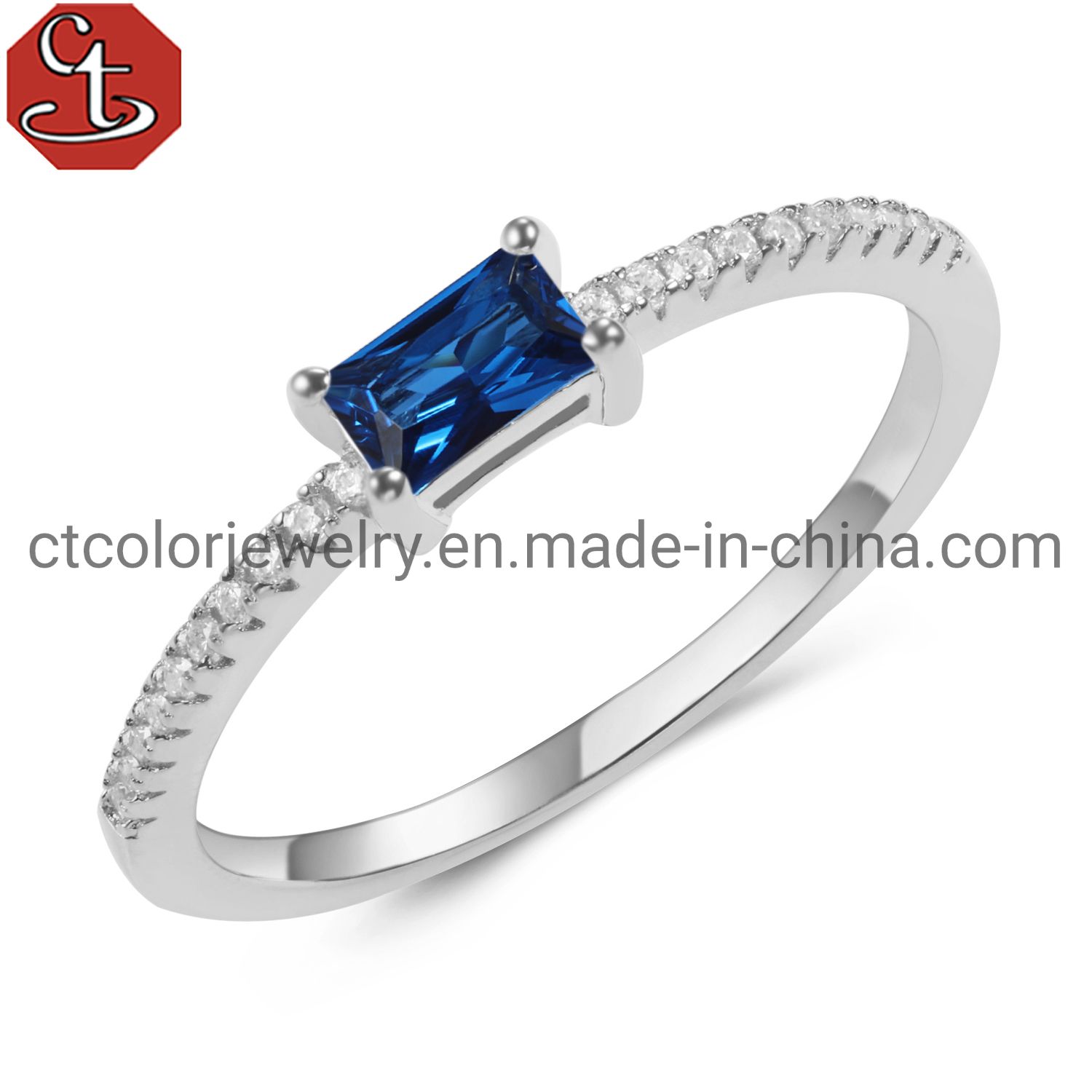 Luxury Real Silver Jewelry Bule Color Stone Ring