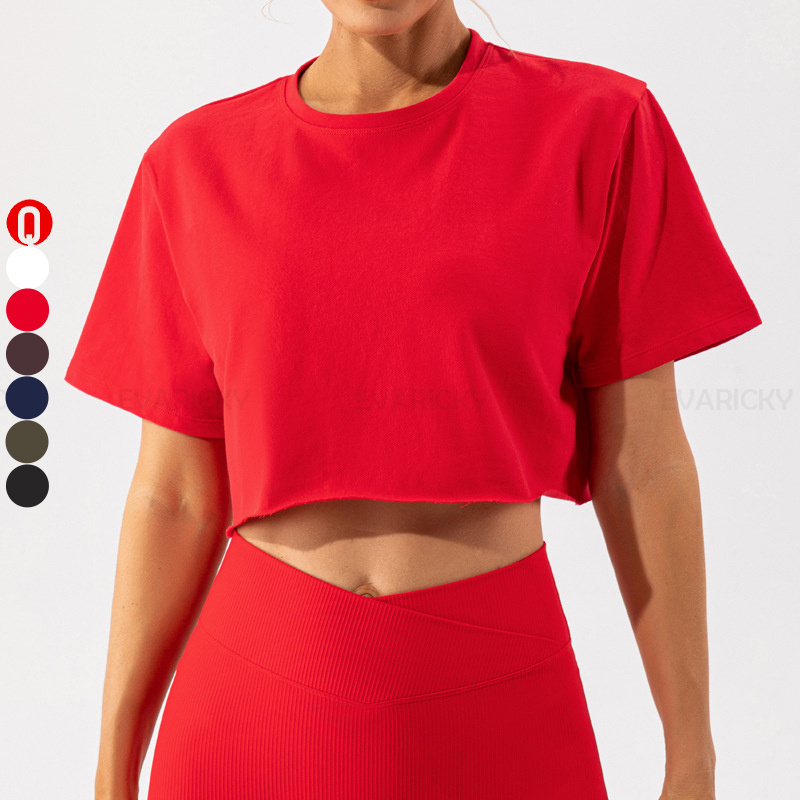 Best Quality Plain 100 Cotton Fabric Outdoor Running Exercise Casual T Shirts Crop Top