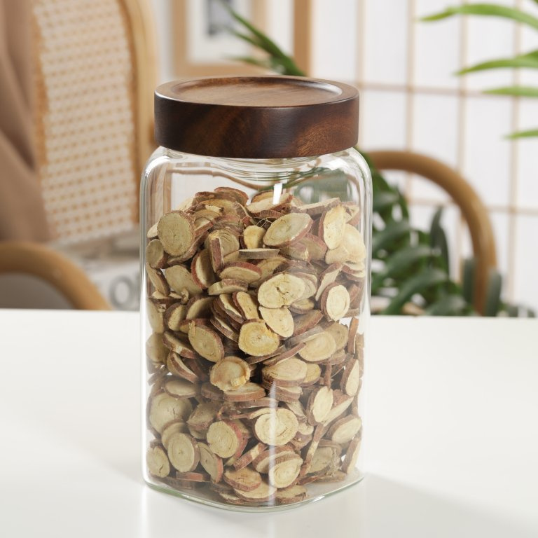 Modern Square Glass Canister with Screw-on Wooden Lid Hermetic Seal, Easy Stacking, Eco-Friendly Food Storage Container