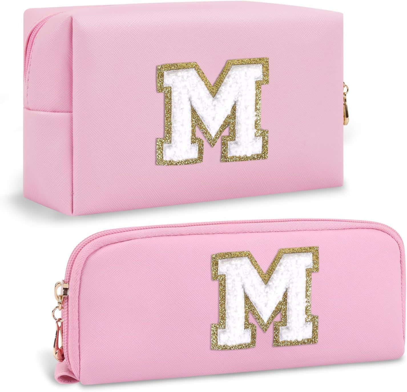 2PCS Personalized Chenille Initial Aesthetic Accessories Storage Cosmetic Bag for Women Small