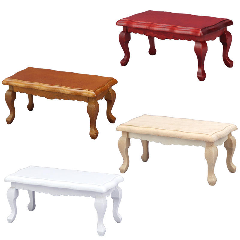 2025 Wholesale 1:12 Diy Wood Toy Mini Small Furniture Wave Coffee Table Accessories For Dollhouse Photography Scene Props