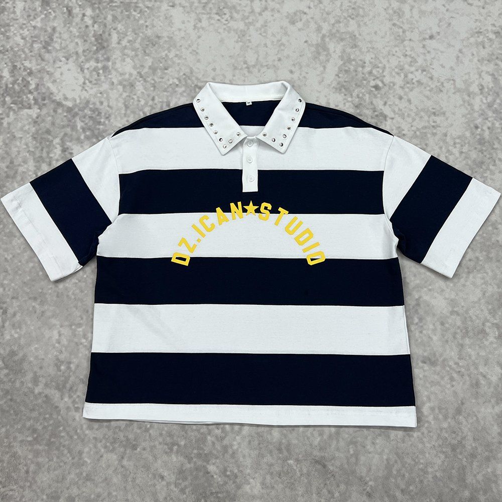 Soccer 300GSM T Shirt Oversized Cropped Stripe High Quality Rugby Button up Football Shirts Polo Shirts for Men