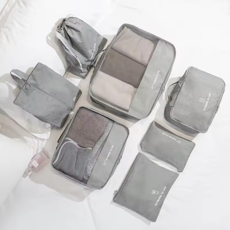 Oem Acceptable 7 In 1 Travel Bag Set Portable Compression Packing Cubes Lightweight Clothes Organizer Luggage Storage Bag Set