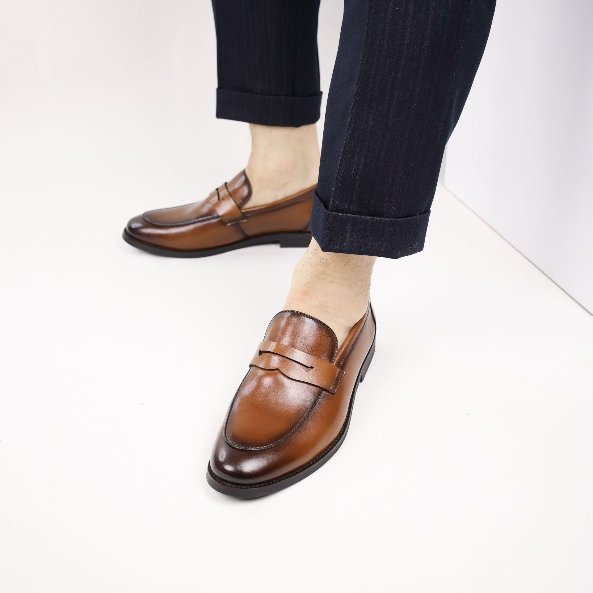 Leather Loafers-Men's Genuine Leather Slip-on Style for Casual & Semi-Formal Occasions