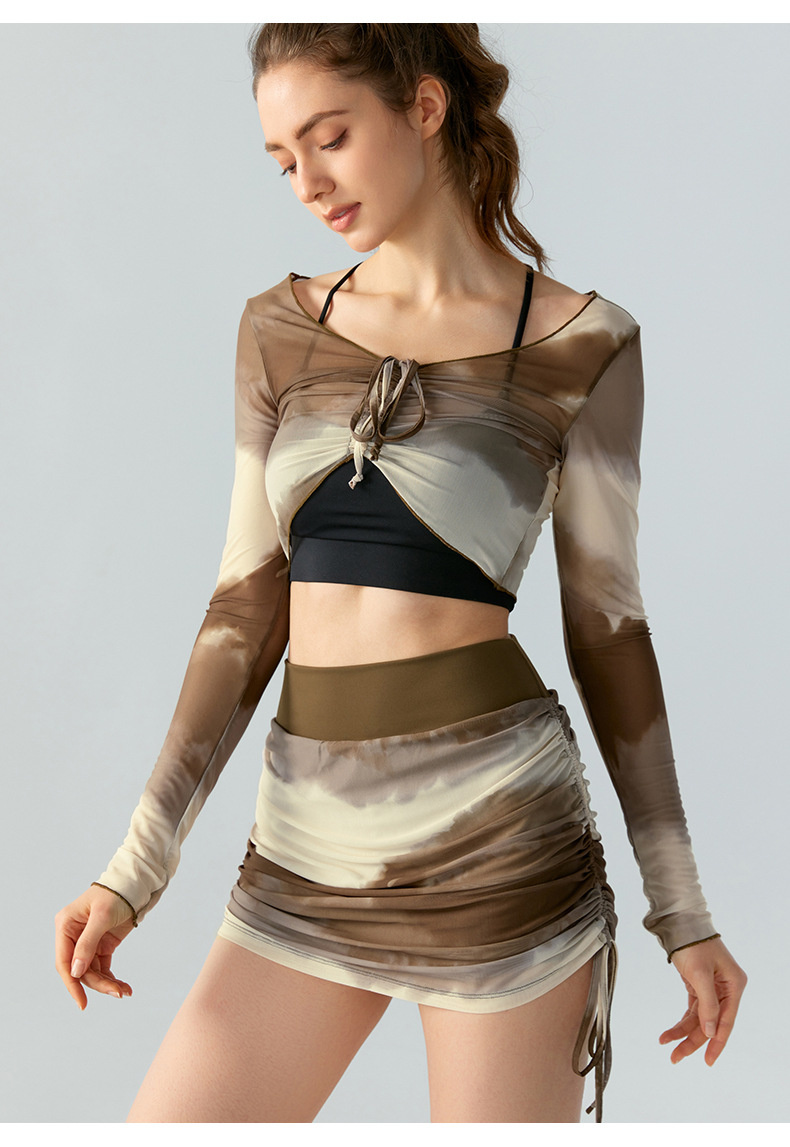 Printed Tie-Dye Mesh Yoga Skirt Women's Anti-Exposure Hip Skirt High Waist Sexy Sports Skirt Summer