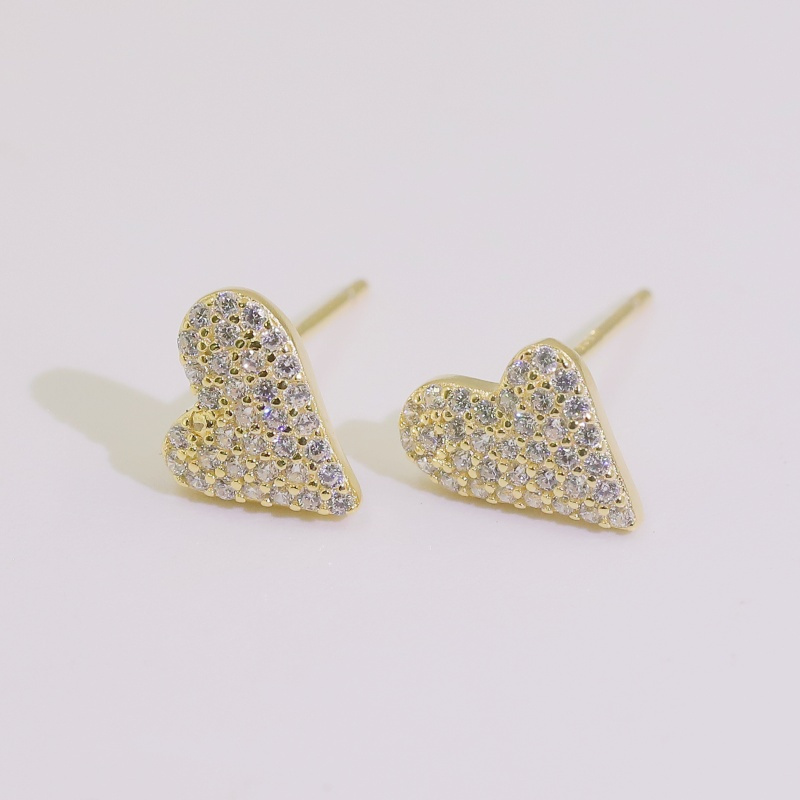 Manufacturer Direct Sales Heart-Shaped Pave Earrings Yellow Gold Plated CZ & Moissanite Options