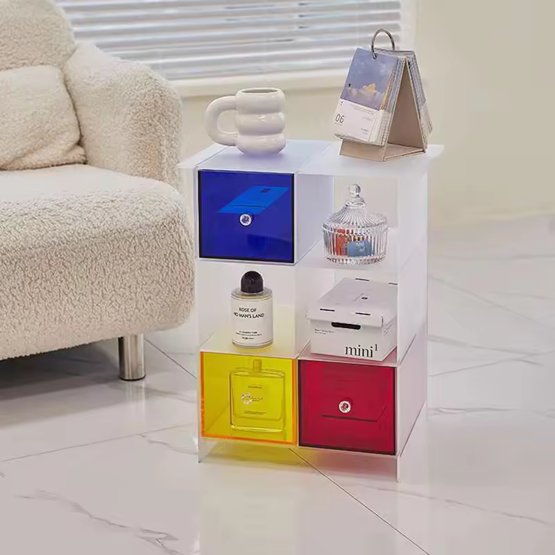 Modern Acrylic Nightstand With Stainless Steel Versatile Bedside Cabinet For Bedroom Hotel Wood-panel Style Modern Furniture