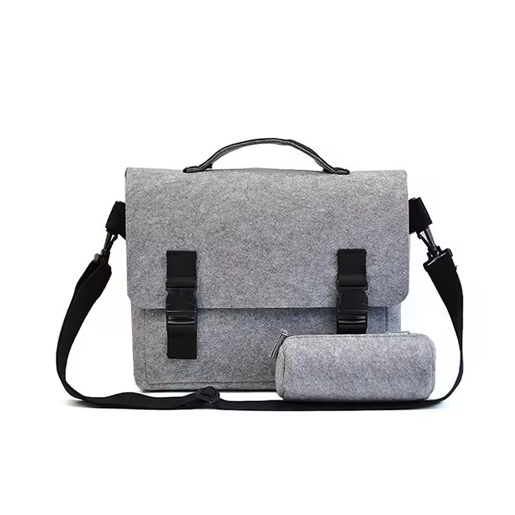 15 Inch Felt Laptop Messenger Bag And Battery Pouch Set