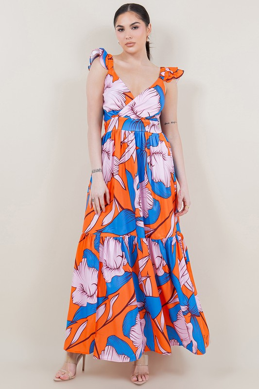 Women Sleeveless Flower Print Maxi Dress