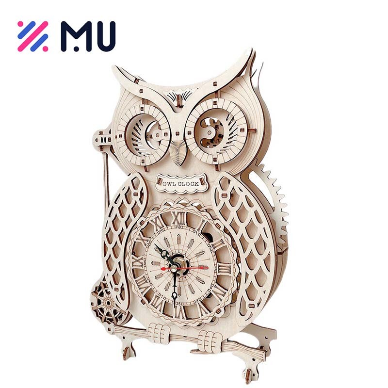 3D Puzzle Owl Clock DIY Mechanical Assembly Model Kits Wooden Toy for Kids