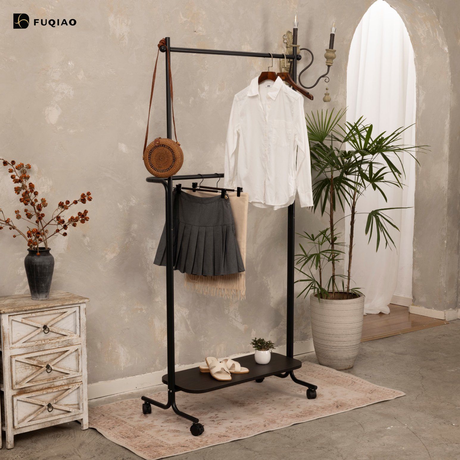 Space-Efficient 2-Tier Clothing & Shoe Organizer Rack