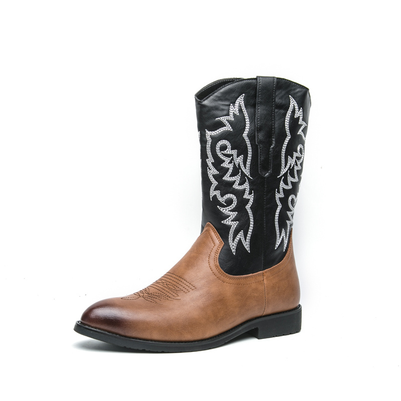 Western Cowboy Boots, High Cut Men's Boots, Wear-Resistant Embroidered Pointed Leather Shoes