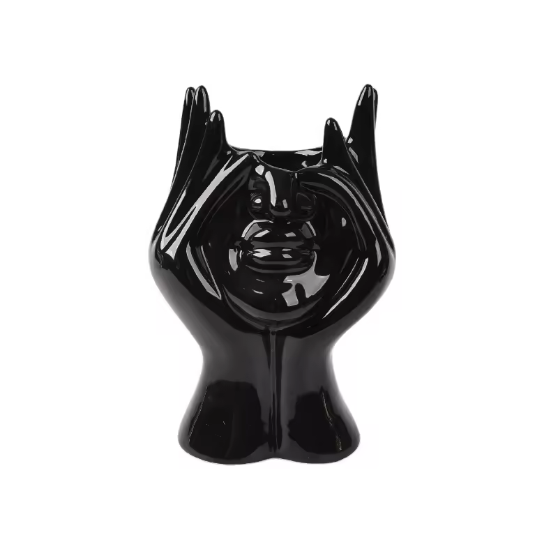 Stock Rustic Modern Decor Home Office Decoration Black Ceramic Statue Flower Vase Face Pots Head Shape Face Vase