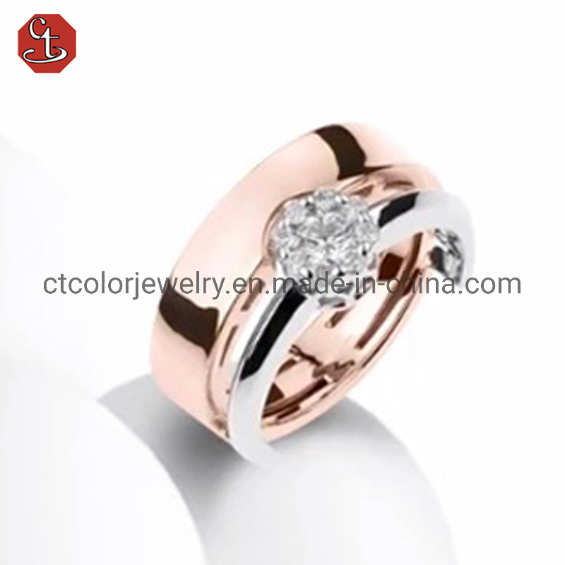 S925 silver ring European and American style diamond electroplating two-color men's ring