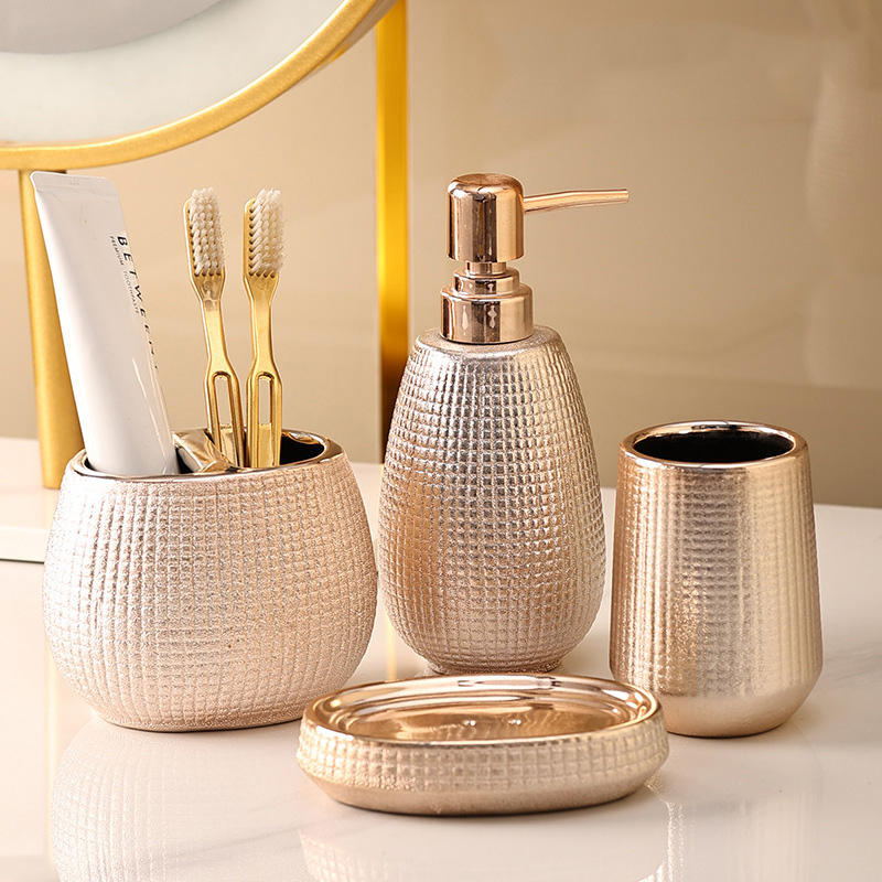 4PCS New Luxury Nordic Gold Home Hotel Household Bathroom Products Accessories Set