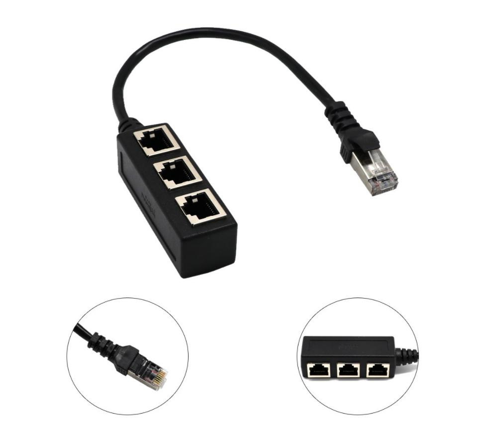 RJ45 LAN Ethernet 1 to 3 Port Splitter Cable Network Cat5 CAT6 Adapter Socket Connector Extender