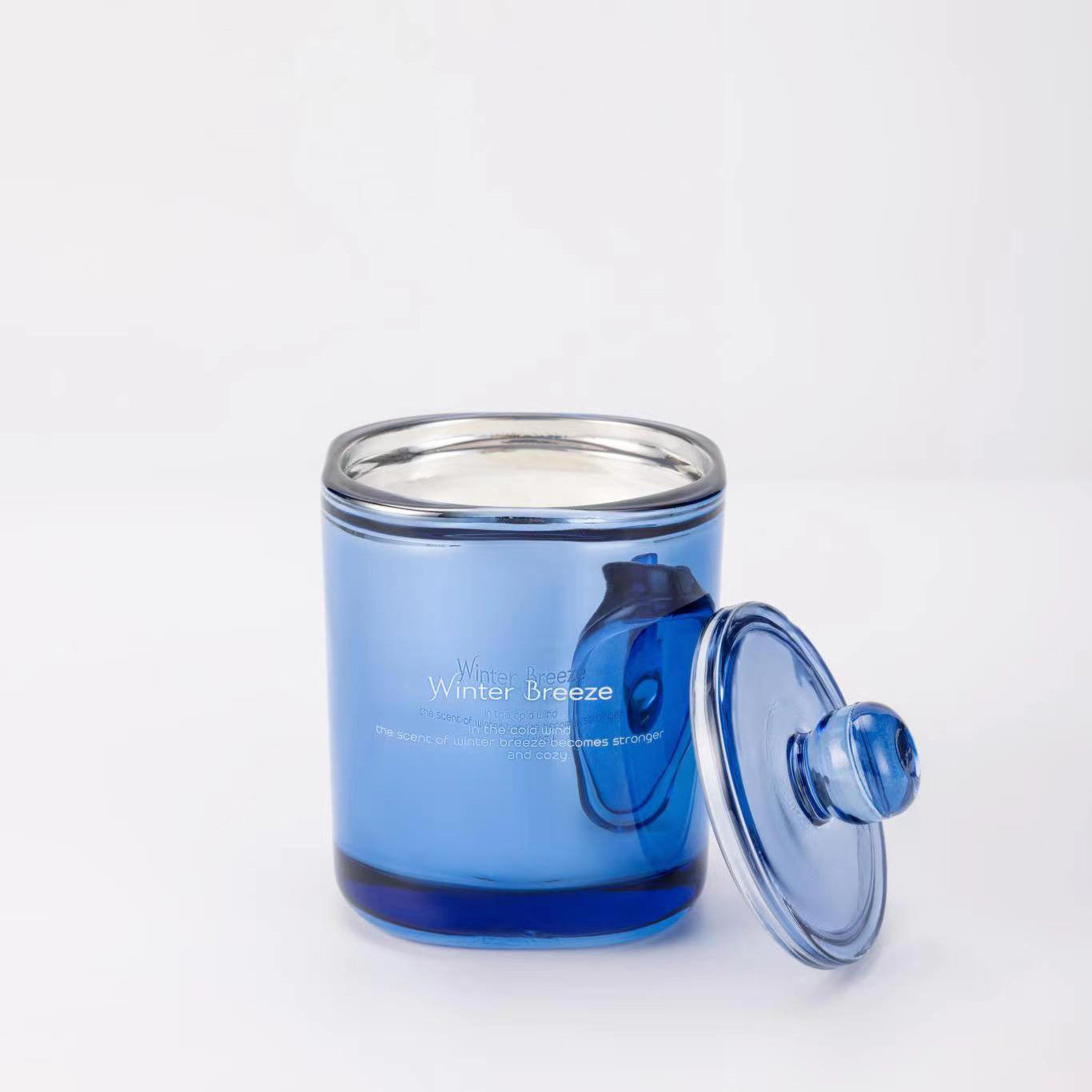 Blue Home Decor Wedding Use Wholesale Private Label Modern Colorful Glass Cup Holder Vessel Jar Scented Candle with Lid