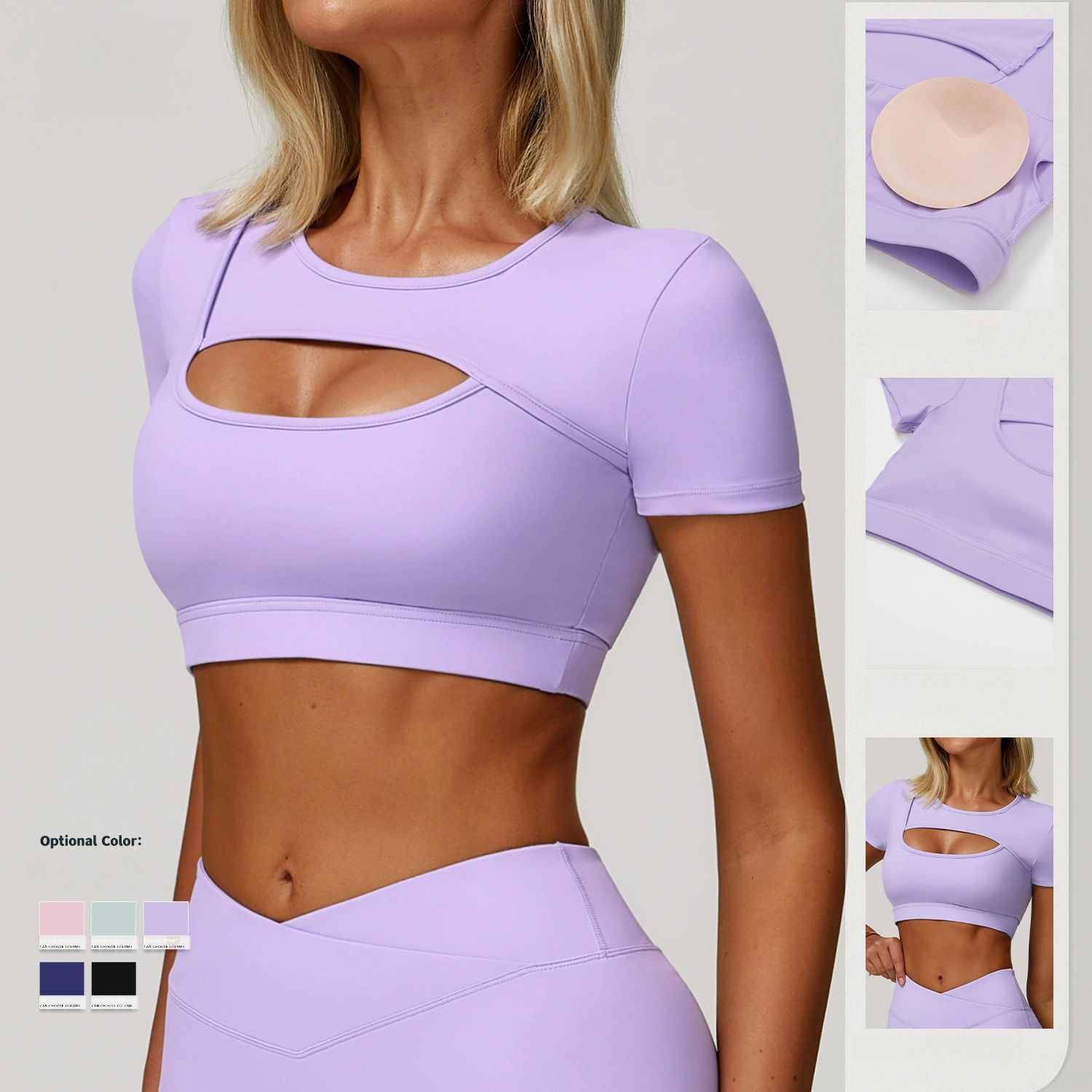 Summer Yoga Short Sleeve Hollow out Tight Shockproof Nude Sports T-Shirt Running Fitness Exercise Top