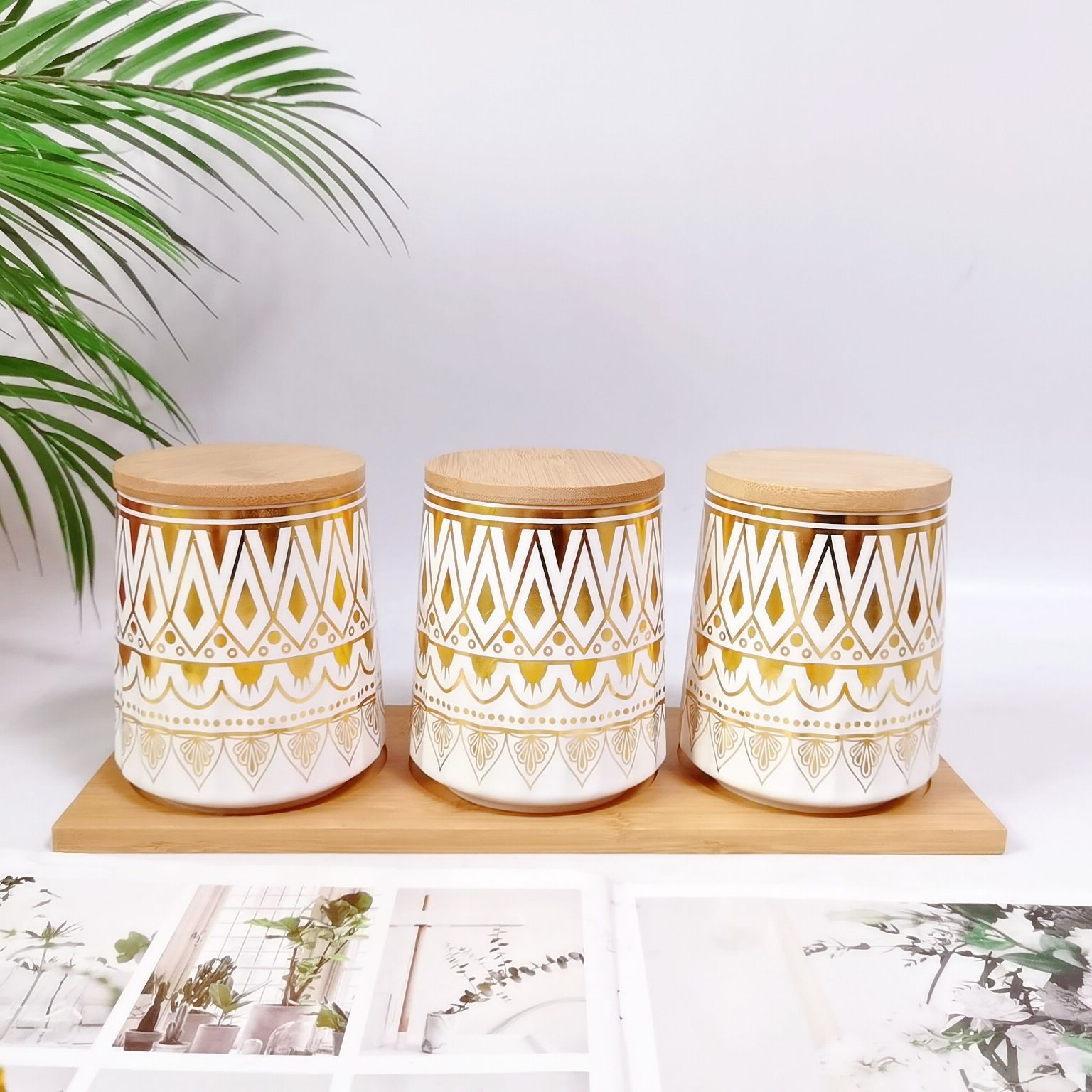 Manufacturer Hot Selling Ceramic Airtight Kitchen Containers Set Ceramic Canister for Kitchen Storage with Bamboo Lids 280ml 650ml
