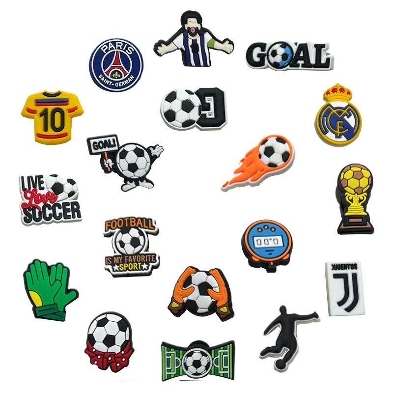 Custom Design Logo Football Fashion Pvc Accessories Wholesale Bulk Shoes Decorations Charms Soccer Shoe Charm