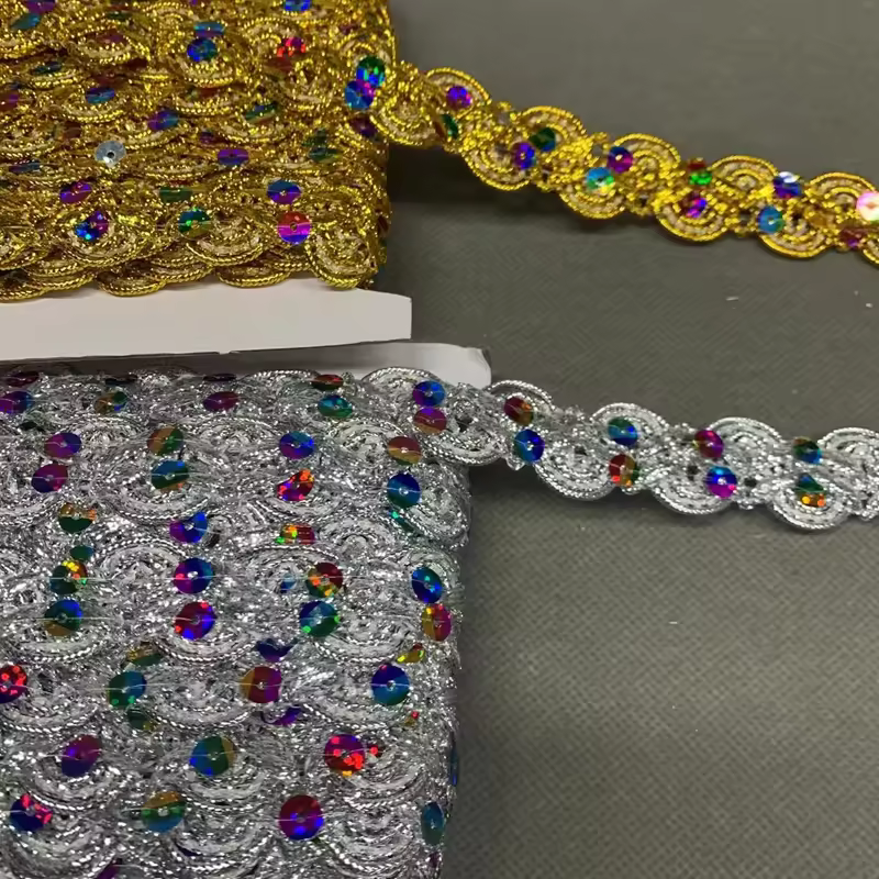 Zsy 2.5cm New Arrival Gold Guipure Ribbon Sequins Lace Trim Cheap Price Lace Braided For Shoe And Bag Decoration